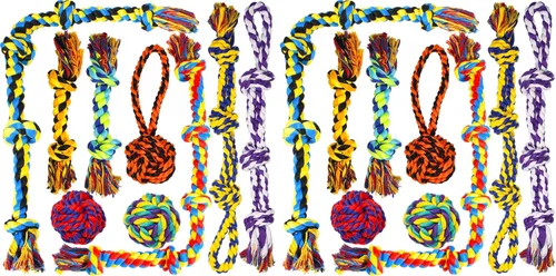 Vista 12 de SHARLOVY - Juguetes para perros grandes y masticadores agresivos Indestructible XL Durable Dog Toy,5-Knot Rope Tug,Heavy Duty Chew Sturdy Cotton