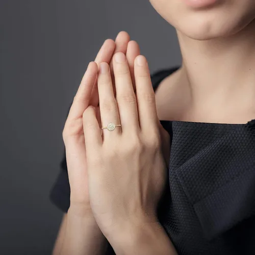 Vista 5 de Anillos de cadena geométricas con diamantes de oro de 14 quilates Tu elección de abalorios redondos o en forma de trébol
