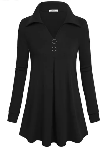 Vista 2 de Bebonnie Blusa casual de manga larga con cuello en V y solapa para mujer con botones