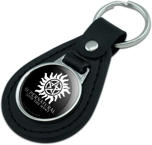 Vista 2 de GRAPHICS & MORE Llavero de cuero negro con símbolo de posesión sobrenatural, Negro