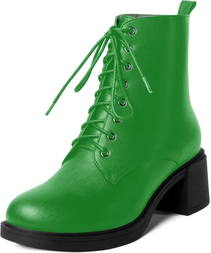 Vista 57 de ROSERWISH Botas altas de tacón bajo y grueso para mujer, con cordones, cómodas, modernas, con puntera redonda, de 2.5 pulgadas