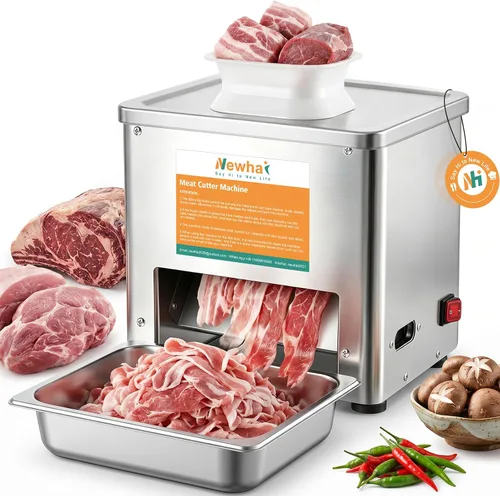 Vista 7 de Newhai Cortador de carne mejorado, máquina trituradora de carne eléctrica comercial de 0.138 in, acero inoxidable 350 lb/h, para rebanadas, tiras