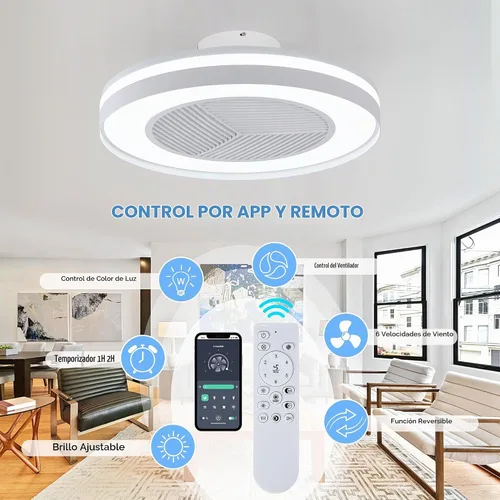 Vista 7 de Ventiladores de techo inteligentes de bajo perfil con control remoto/APP de 3 luces regulables, ventiladores de techo sin aspas de 20" con 6