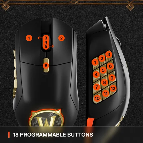 Vista 5 de SteelSeries Aerox 9 Wireless: World of Warcraft Edition - Artículo gratuito en el juego - Mouse MMO Gaming - 18 botones programables - Ligero