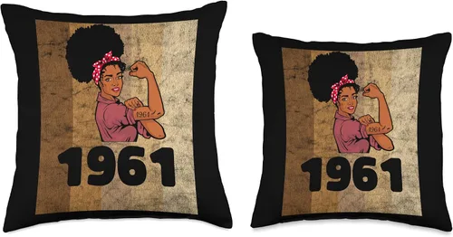 Vista 3 de Vintage 1961 Limited Edition 62nd Birthday Afro Girls Women Throw Pillow