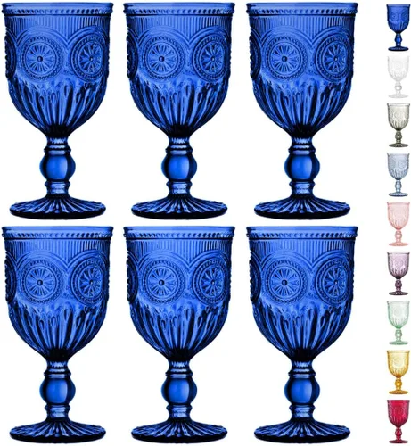 Vista 10 de Juego de copas de vino ámbar Yungala de 6 unidades, copas vintage de 10 onzas con diseño de nudos