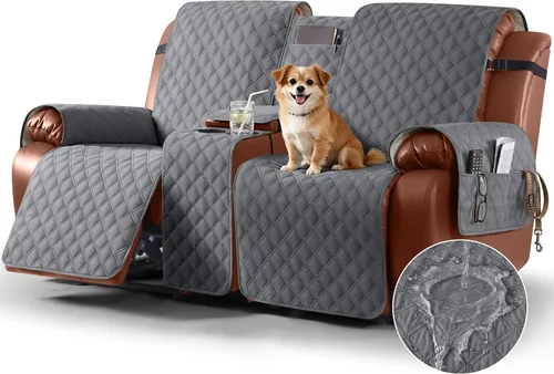 Vista 11 de Ruaozz Funda impermeable para sofá biplaza reclinable con consola, funda antideslizante para sofá reclinable dividido, con correas elásticas Beige