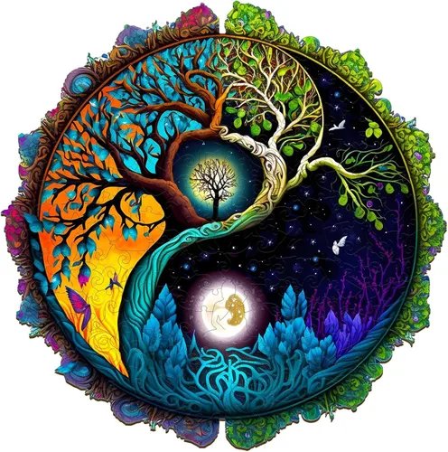 Vista 8 de Jigfoxy Rompecabezas de madera para adultos, rompecabezas de madera del árbol de la vida, rompecabezas únicos de forma zen, regalos de Navidad
