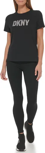 Vista 4 de DKNY Camiseta de mujer con cuello redondo y logotipo a rayas