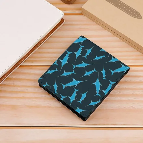 Vista 4 de Cartera caótica con diseño de pez espada y animales del océano para mujeres y hombres, monedero de cuero plegable con tarjeta gráfica, tamaño único