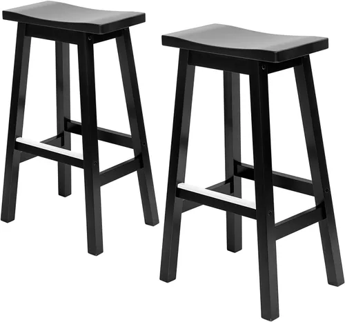 Vista 11 de Juego de 2 Taburetes de Bar PayLessHere, Taburetes de Silla de Montar de Madera de 24 Pulgadas de Altura, Sillas de Bar con Reposapiés