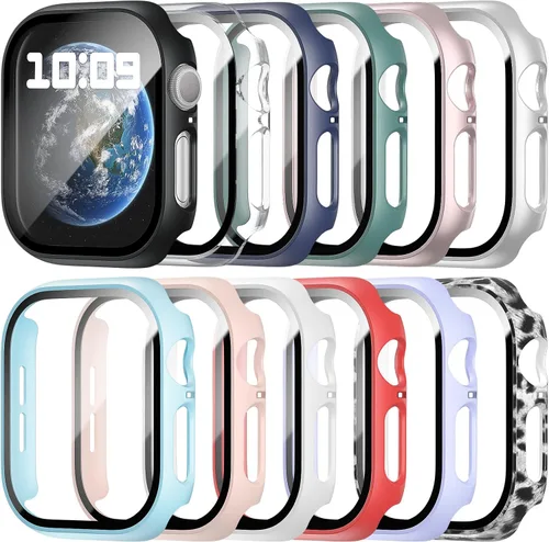 Vista 11 de Paquete de 12 fundas compatibles con Apple Watch de 1.575 pulgadas SE 3 SE 2 Series 6 5 4 SE con protector de pantalla de vidrio templado