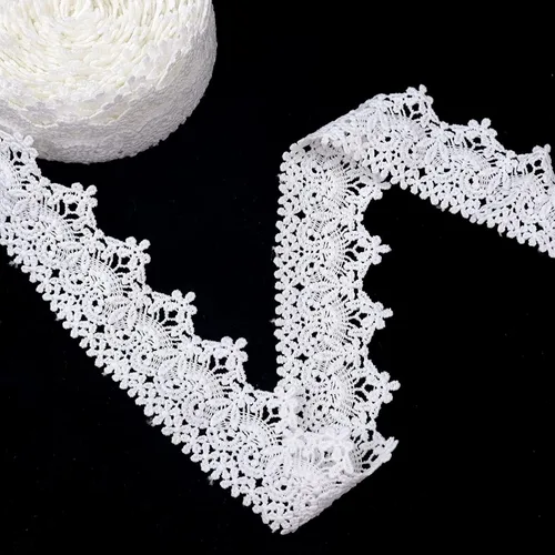 Vista 10 de Encaje de algodón negro 7 yardas Venecia flor encaje cinta bordado encaje encaje para manualidades de costura, decoración de vestidos