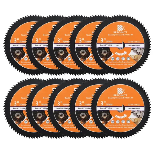 Vista 12 de Hoja de Sierra Circular HSS de 3 3/8 pulgadas - BRSCHNITT 44T Orificio de 3/5"-3/8" Discos de Corte para Cortar Madera, Cobre, Aluminio, Plástico
