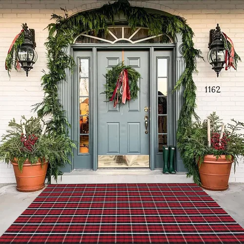 Vista 19 de Bottalive Alfombra de Navidad a Cuadros para Exteriores, 2' x 4'3'' Roja y Negra a Cuadros, Alfombra de Área para Interiores/Exteriores, Alfombra