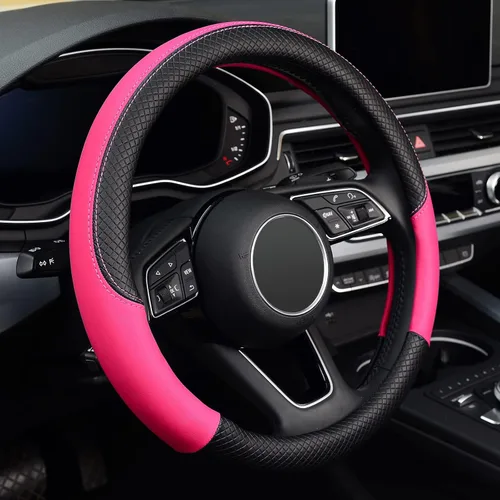 Vista 17 de LABBYWAY Funda de cuero de microfibra para volante, universal de 14.5-15 pulgadas, antideslizante, accesorios interiores de automóvil para hombres