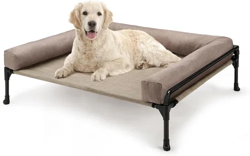 Vista 9 de Veehoo Cama Elevada para Perros - Cama Cot Refrescante para Exteriores para Perros de Tamaño Mediano con Cerca de Tres Lados, Cuna Elevada