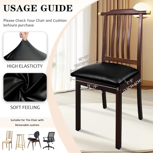 Vista 6 de Juego de 2 fundas de asiento para sillas de comedor de cuero PU, fundas impermeables para sillas de cocina, funda elástica para sillas