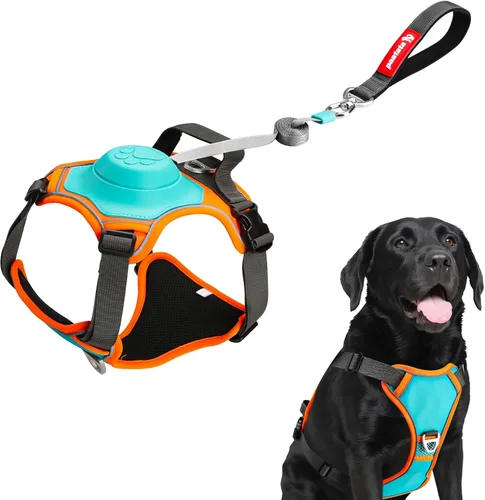 Vista 8 de Arnés para perro sin tirones, arnés retráctil 2 en 1 con bloqueo automático, malla reflectante transpirable y asa, juego de correa ajustable