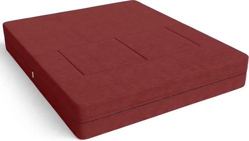 Vista 8 de Jaxx Sofá biplaza convertible con cremallera y otomanas, microterciopelo texturizado, color rojo baya