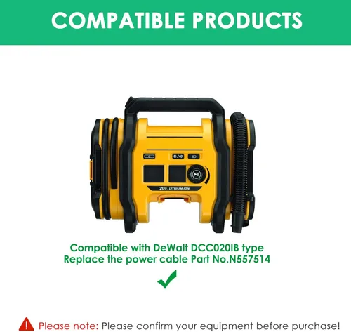 Vista 2 de Cargador de repuesto N557514 de 13.8V para inflador DeWalt compatible con DeWalt DCC020IB 20V adaptador de fuente de alimentación de inflador de aire