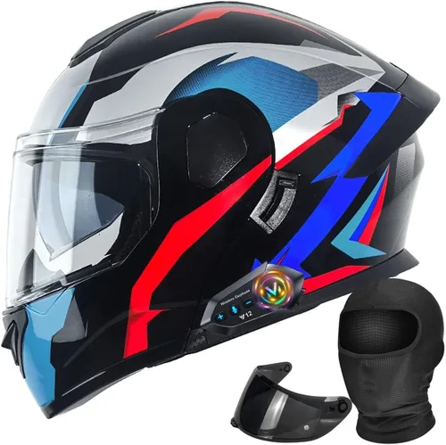 Vista 9 de Casco modular de motocicleta Bluetooth aprobado por DOT con visera solar integrada, doble escudo antivaho y sistema de ventilación múltiple