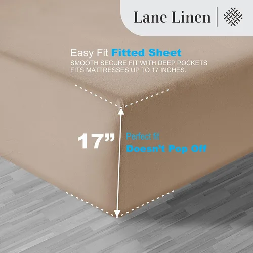 Vista 316 de LANE LINEN - Sábanas individual 100% algodón egipcio suave, cómodo y grueso de calidad de hotel, costuras reforzadas totalmente elásticas, sin