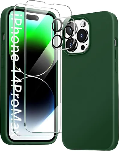 Vista 9 de Funda 5 en 1 para iPhone 12 Pro con protector de pantalla y protector de lente de cámara, funda de silicona líquida para iPhone 12 Pro (verde alpino)