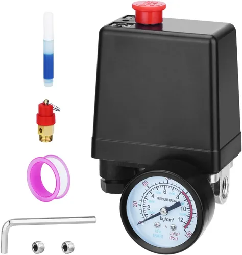 Vista 14 de Válvula de control universal del interruptor de presión del compresor de aire (90-120 PSI, 110V-240V) con regulador de 0-180 PSI y válvula de alivio