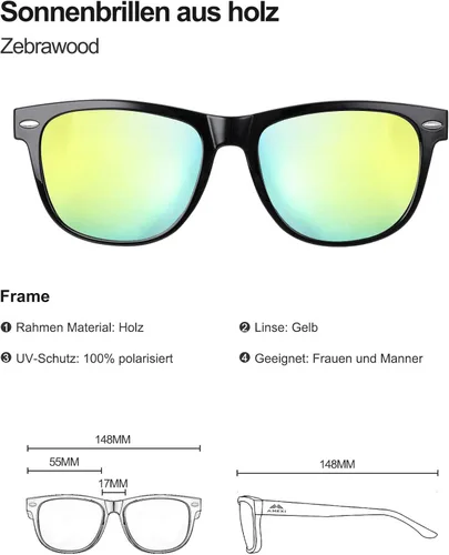 Vista 4 de AMEXI Wood Retro Square Polarized Sunglasses for Men Women 100 UV Blocking Classic Vintage Shades Sun Glasses