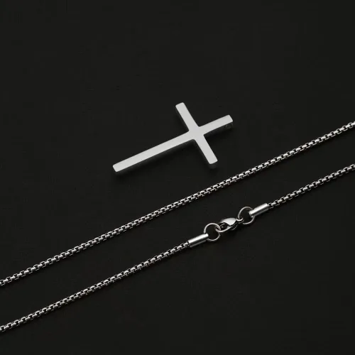 Vista 6 de IEFSHINY - Collar con dije de cruz de acero inoxidable para hombre cadena de 16 a 30pulgadas dorada plateada negra
