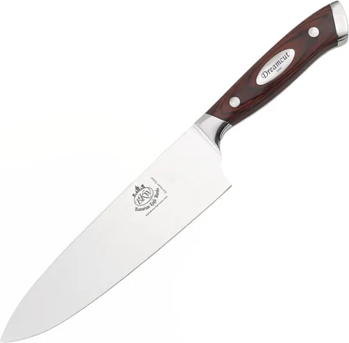 Vista 4 de Bavarian Knife Works - Cuchillo de chef de alta calidad de 10 pulgadas, afilado, hecho de acero alemán, mango ergonómico de madera de Pakkawood