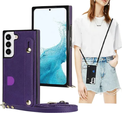 Vista 10 de CCSmall Funda cruzada para Samsung Galaxy S22+ Plus con tarjetero KB negro Correa ajustable de piel sintética extraíble con correa para teléfono