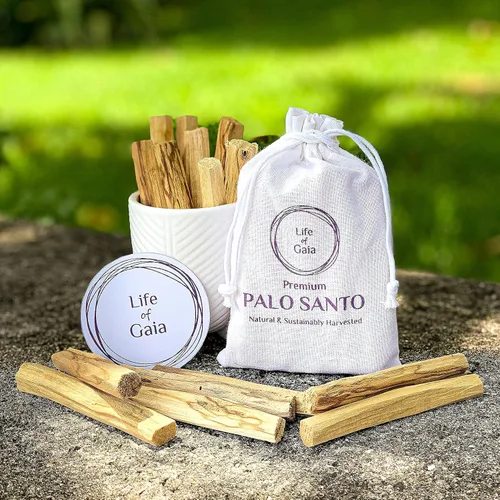 Vista 5 de Life of Gaia Auténticos palitos de palo santo, cosechados en el medio silvestre, palitos de madera sagrada seleccionados a mano, juego de 15