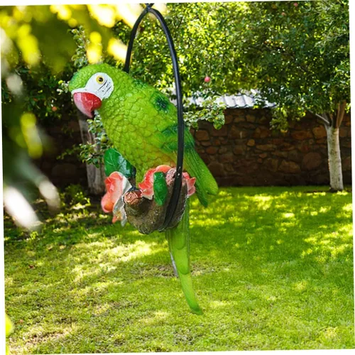 Vista 3 de Estatua colgante de perca de pájaro, anillo redondo, escultura de loro, estatua de guacamayo, esculturas de jardín, estatuas para patio, verde