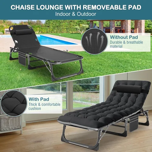 Vista 4 de NAIZEA Catre plegable de camping con alfombrilla para adultos, silla de descanso ajustable al aire libre, cama de dormir resistente, catres de Silla