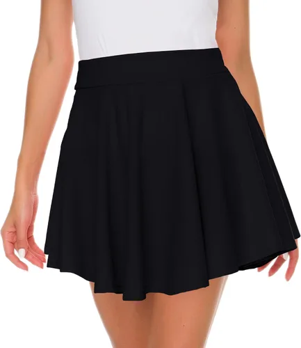 Vista 3 de Afibi - Falda estilo skater corta acampanada y plisada para niñas con estilo casual y cintura elástica