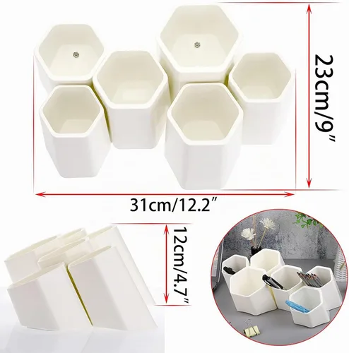 Vista 6 de BTSKY Soporte hexagonal creativo para bolígrafo, contenedor para bolígrafos, olla de cepillo, organizador de almacenamiento de escritorio combinado