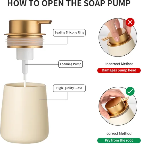Vista 4 de Enra Dispensador de jabón espumoso, dispensador de jabón de espuma moderno de 12 onzas con bomba dorada para baño, cocina con bomba fácil
