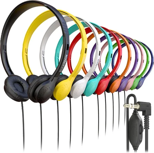 Vista 13 de Paquete de 5 auriculares de cuero con cable sobre la oreja con conector de 3.5mm, carcasa metálica ovalada, negro