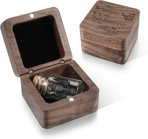 Vista 17 de SOITIS Urnas pequeñas para cenizas humanas, recuerdo de acero inoxidable, mini urnas para cenizas humanas, caja de madera para compartir cenizas