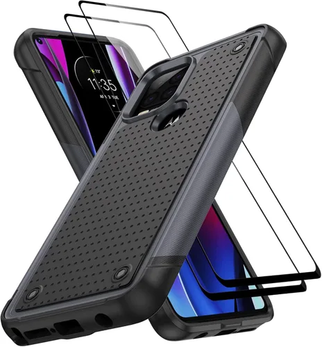 Vista 72 de Jeylly para Moto G Stylus 5G 2021 Funda con [2 Pack] Protector de Pantalla de Vidrio Templado, Protección Grado Militar Anti-Arañazos, Funda A