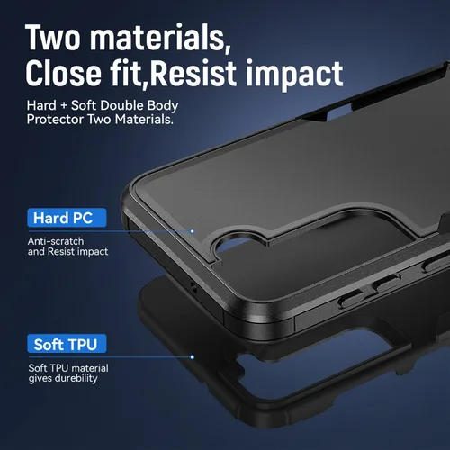 Vista 5 de Funda para Galaxy S23 Plus con protector de pantalla de cristal, resistente y resistente, a prueba de golpes, para S23 Plus, color negro