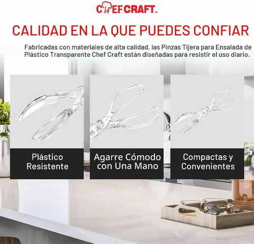Vista 6 de Chef Craft Pinzas de tijera de ensalada premium, 11.25 pulgadas, transparentes
