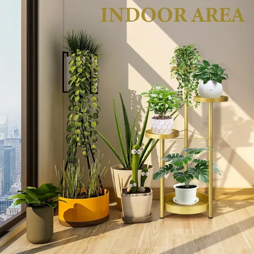 Vista 6 de Matekxy Soporte de metal para plantas para interiores y exteriores, con 4 soportes para macetas, estantes altos de esquina para plantas, estantes