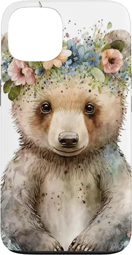 Vista 7 de iPhone 16 Brown Bear Boho Woodland Animal Floral Case