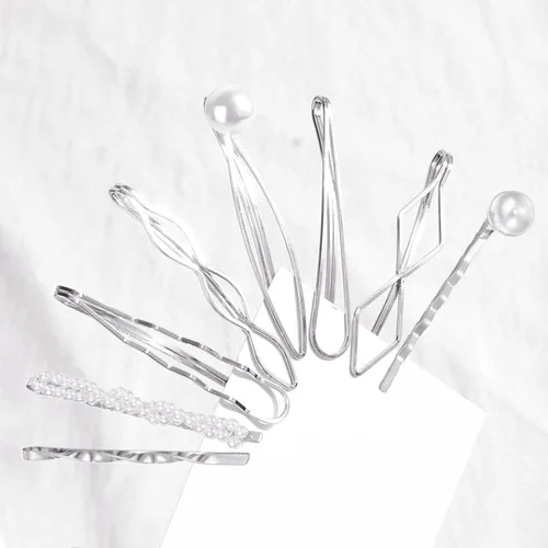 Vista 3 de BOYIVI 16 horquillas geométricas de metal para el cabello, elegantes pasadores de pelo de metal plateado para novia, pines adornados para mujeres