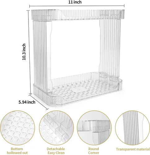 Vista 2 de Ayswupt Organizador Acrílico de 2 Niveles para Mostrador de Baño, Organizador de Maquillaje para Tocador, Estante Organizador Transparente