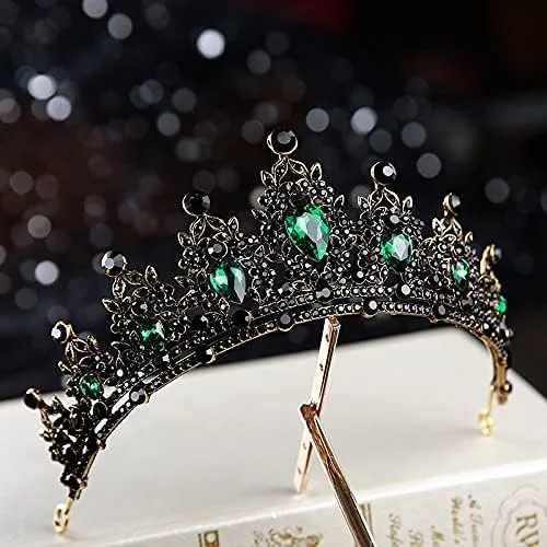 Vista 2 de hair jewelry crown tiaras for women Baroque Retro Black Bridal Crystal Tiaras Crowns Princess Pageant Prom Rhinestone Veil Tiara Wedding Hair