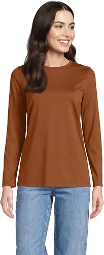 Vista 30 de Lands' End - Camiseta de manga larga, cuello redondo y holgada de algodón Supima cultivado en EE. UU. para mujer Blanco
